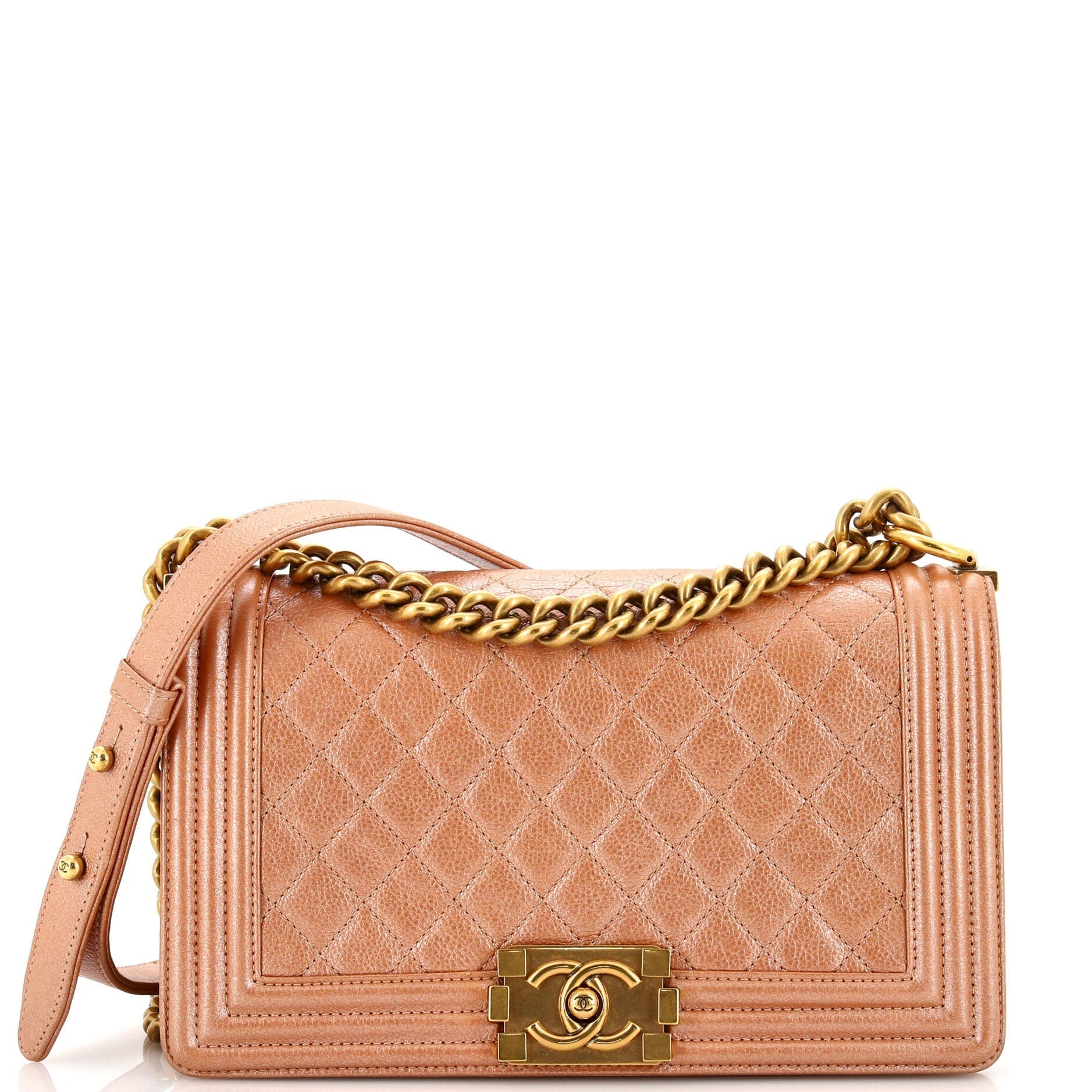 CHANEL Boy Flap Bag Quilted Metallic Calfskin Old Medium