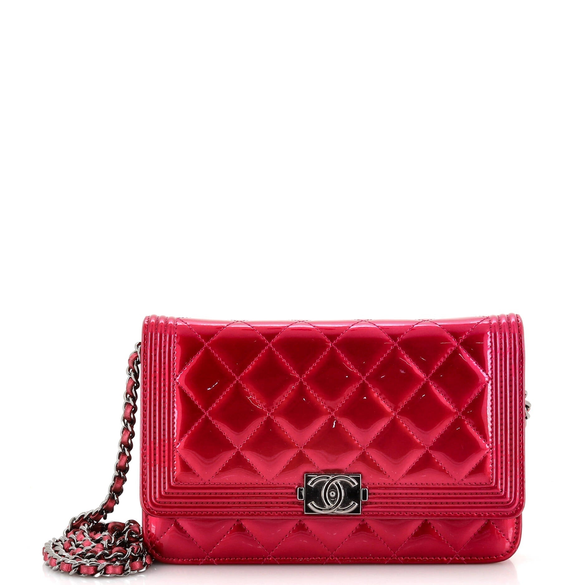 CHANEL Boy Wallet on Chain Quilted Patent