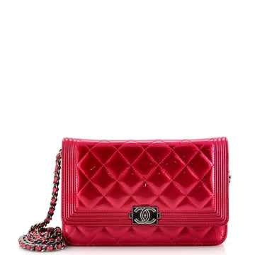 CHANEL Boy Wallet on Chain Quilted Patent