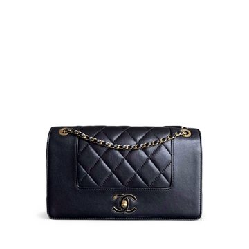 Chanel Seasonal Flap Mademoiselle - 25CM Quilted Lambskin Black Gold Hardware Series 23