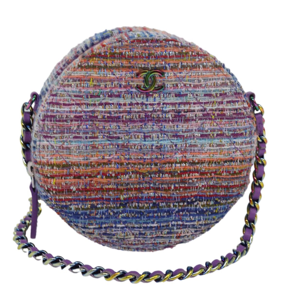 Top Quality Chanel Matelasse Chain Shoulder Bag Tweed Rainbow CC Auth 78364S