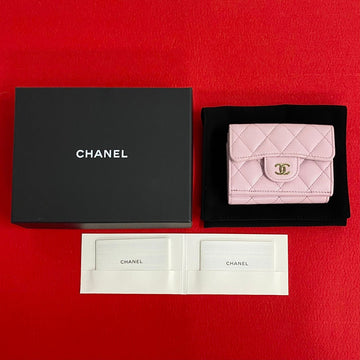 Chanel Caviar Skin Tri-Fold Mini Wallet Pink