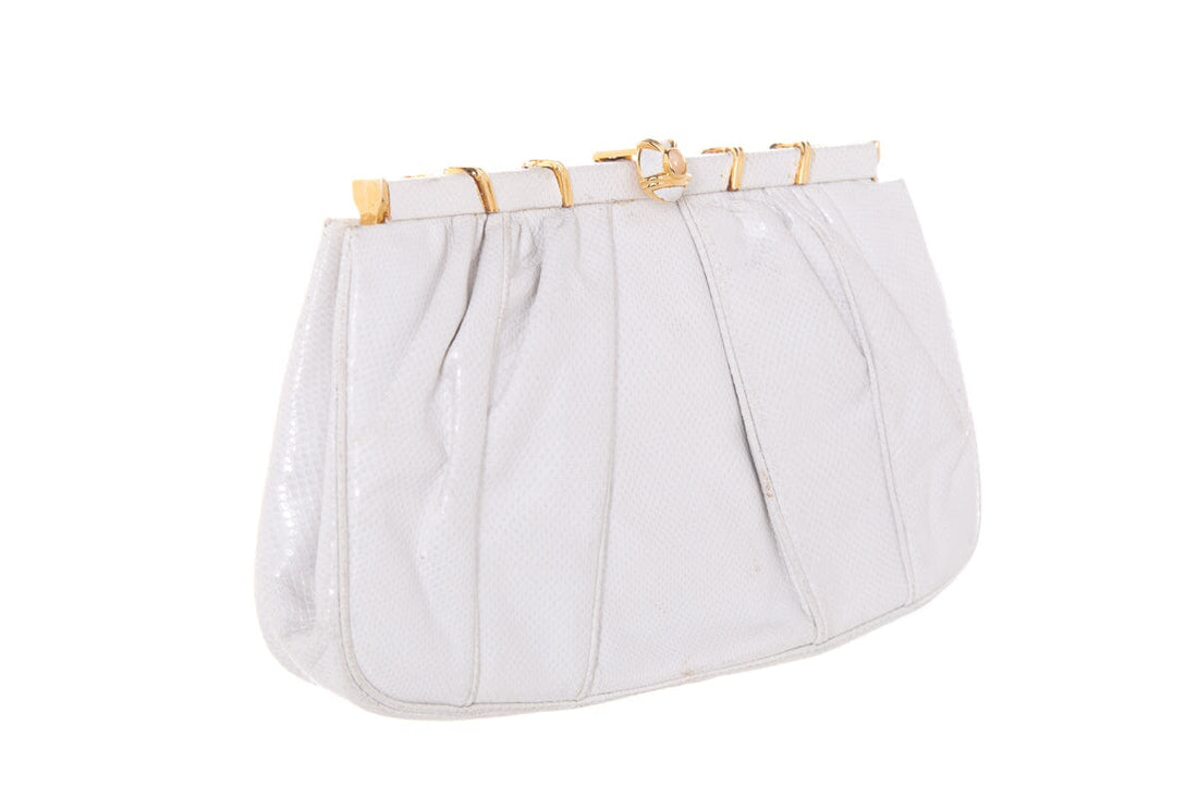 Judith Leiber Vintage Ivory & Gold Snakeskin Clutch Handbag