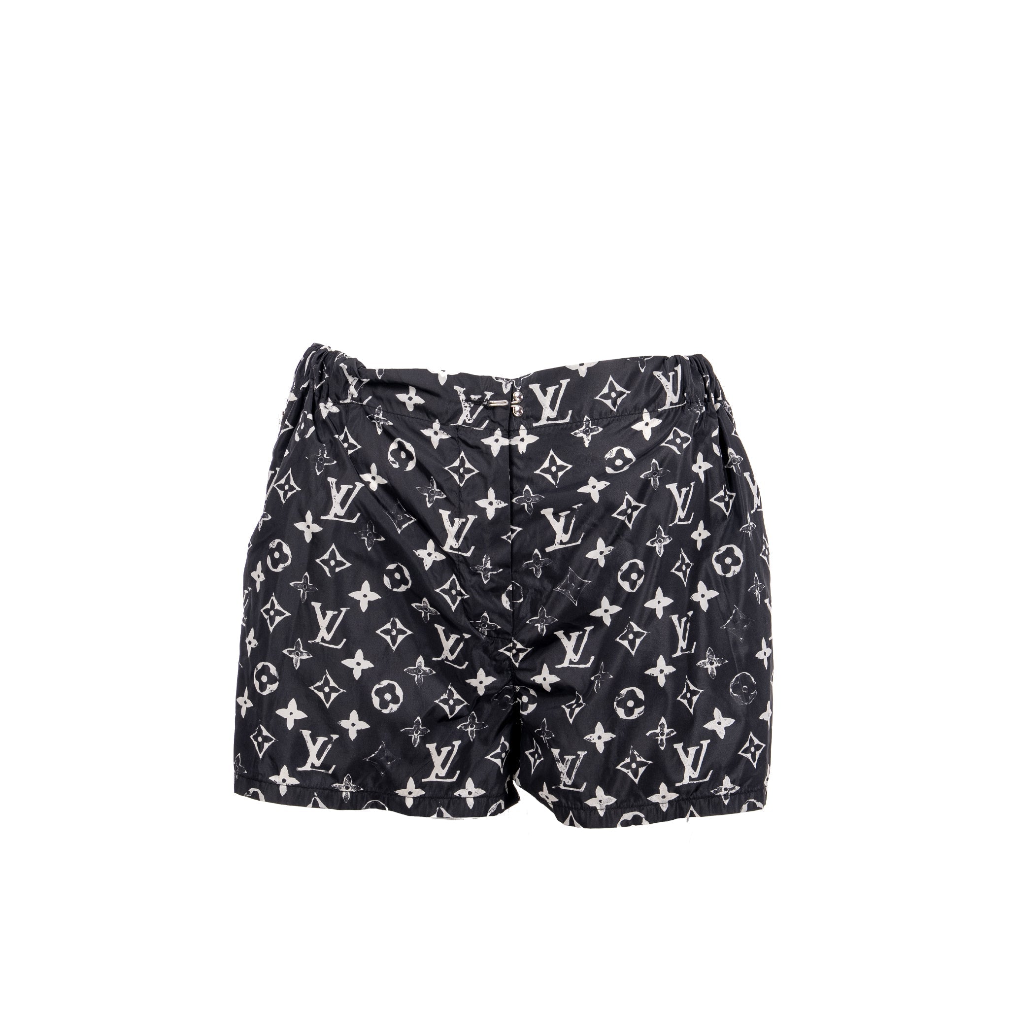 LOUIS VUITTON Size 38 Stencil-effect Monogram Shorts Polyamide Black/White