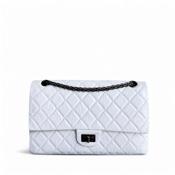 Chanel 2.55 Reissue 226 - Quilted Aged Calfskin White Ruthenium Black Hardware Series 12