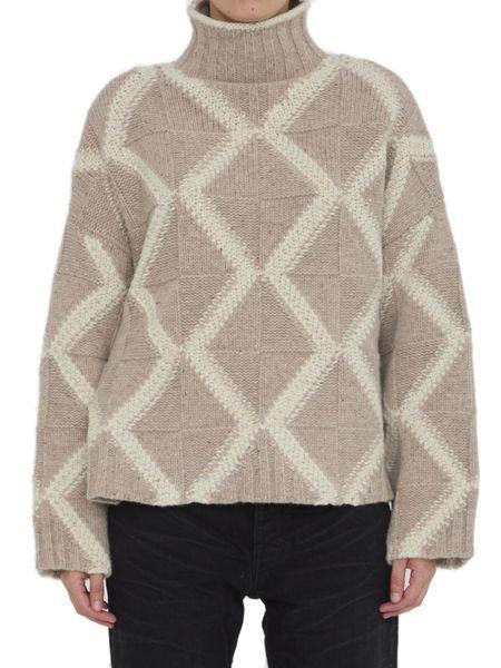 BOTTEGA VENETA Turtleneck Argyle Intarsia Sweater - Regular Fit