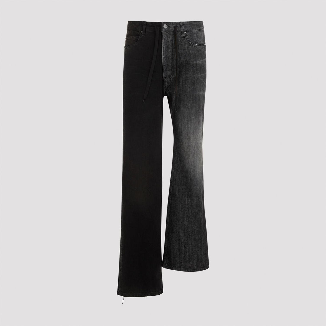 BALENCIAGA Asymmetrical Leg Length Jeans - Mid-Rise Drawstring Waist