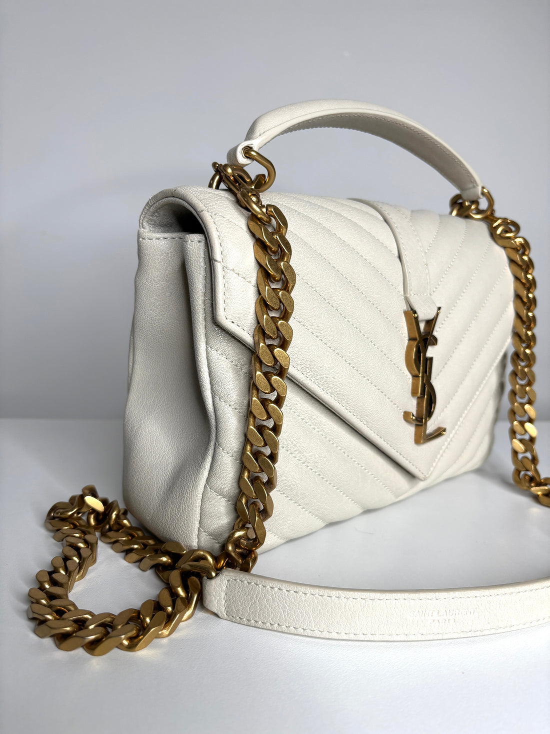 Saint Laurent College Medium Cream Leather Shoulder Bag