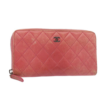 Top Quality Chanel Matelasse Long Wallet Lamb Skin Pink CC Auth 79765