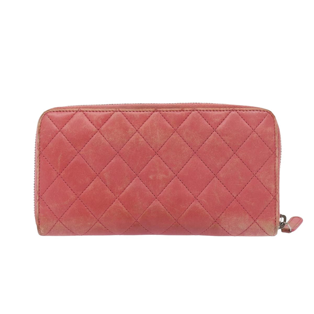 Top Quality Chanel Matelasse Long Wallet Lamb Skin Pink CC Auth 79765
