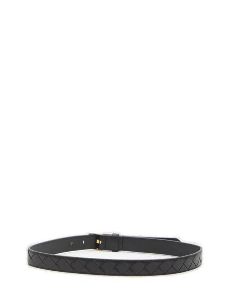 BOTTEGA VENETA Intrecciato Nappa Leather Belt with Gold-Tone Buckle - 2.5 cm Height