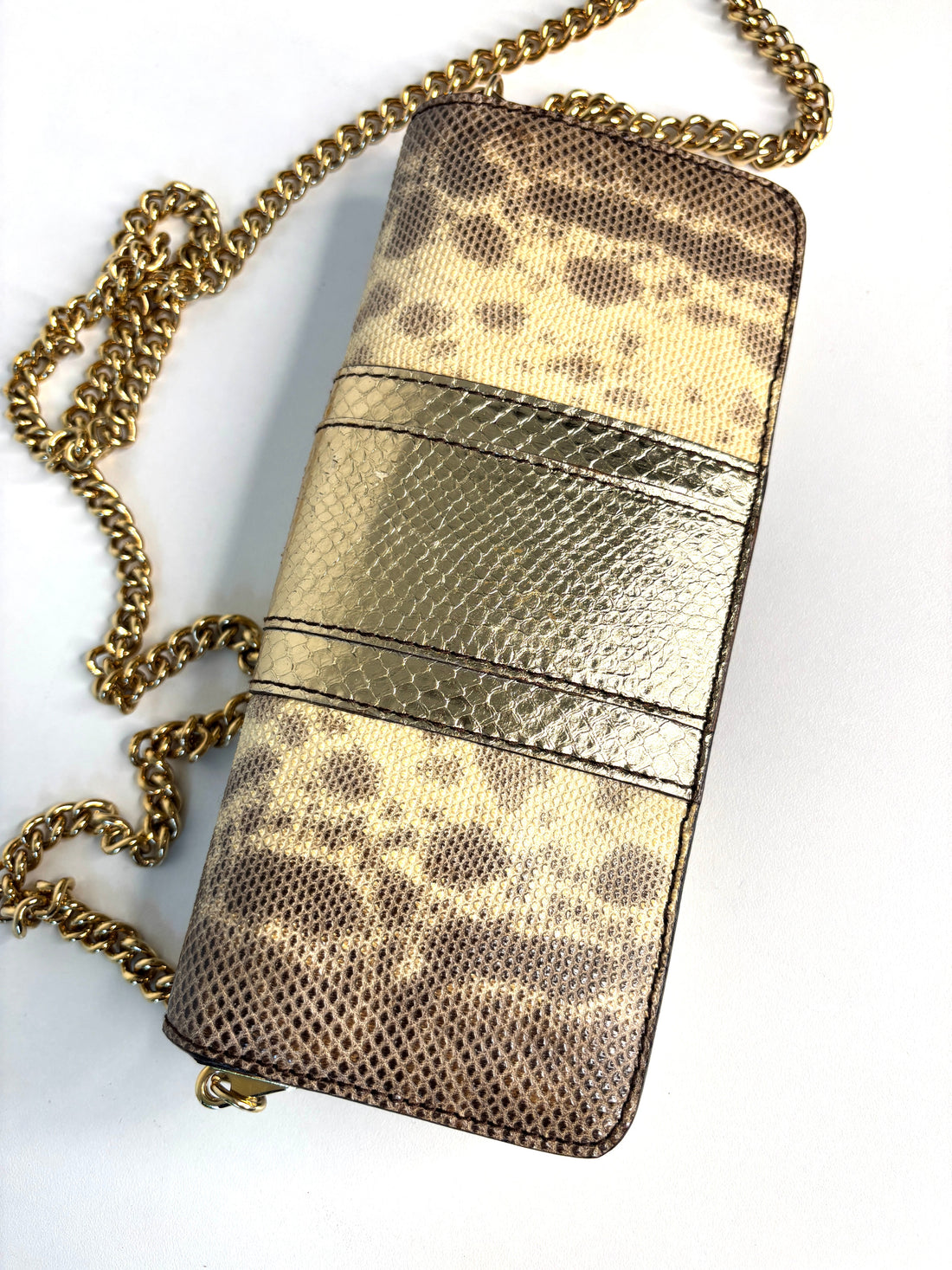 Dolce & Gabbana Serpente Snakeskin Gold Chain Crossbody Shoulder Bag - Preloved