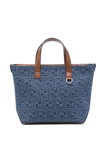 FENDI Mini Denim Effect FF Jacquard Small Shopping Handbag