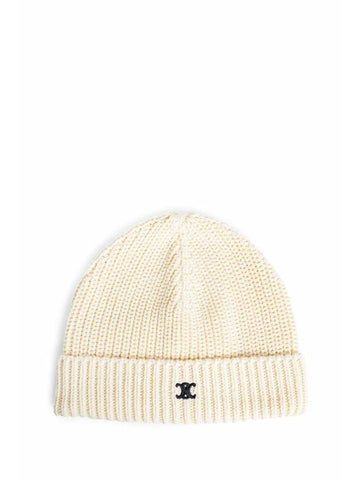 CELINE Triomphe Logo Cotton Beanie Ivory