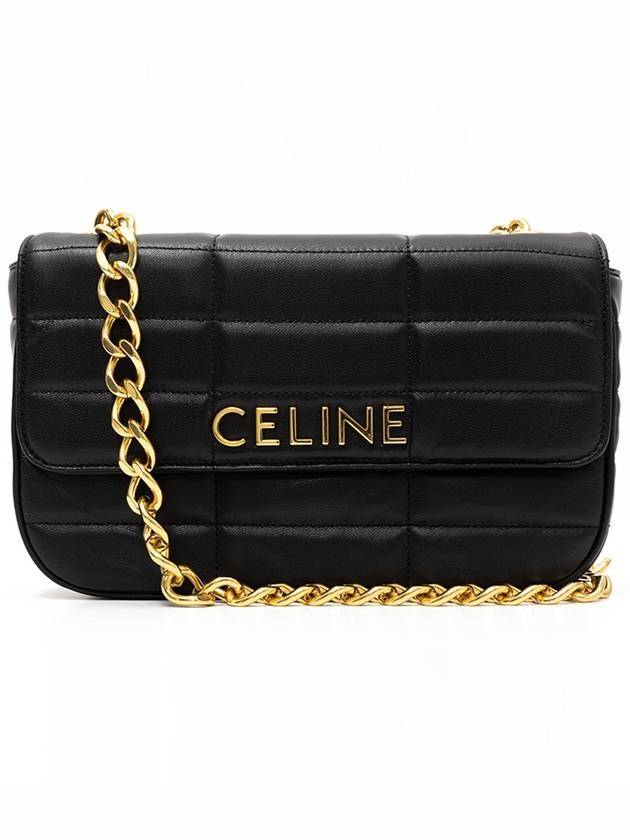 CELINE Monochrome Matelasse Chain Shoulder Bag Black