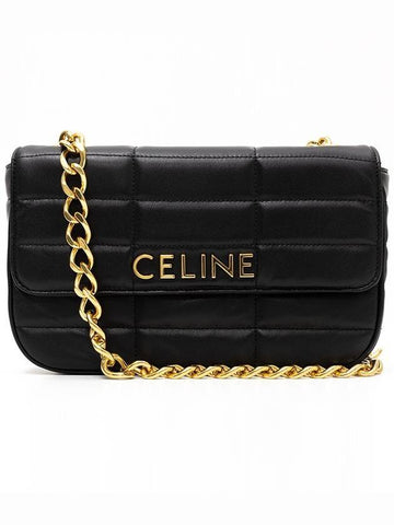 CELINE Monochrome Matelasse Chain Shoulder Bag Black