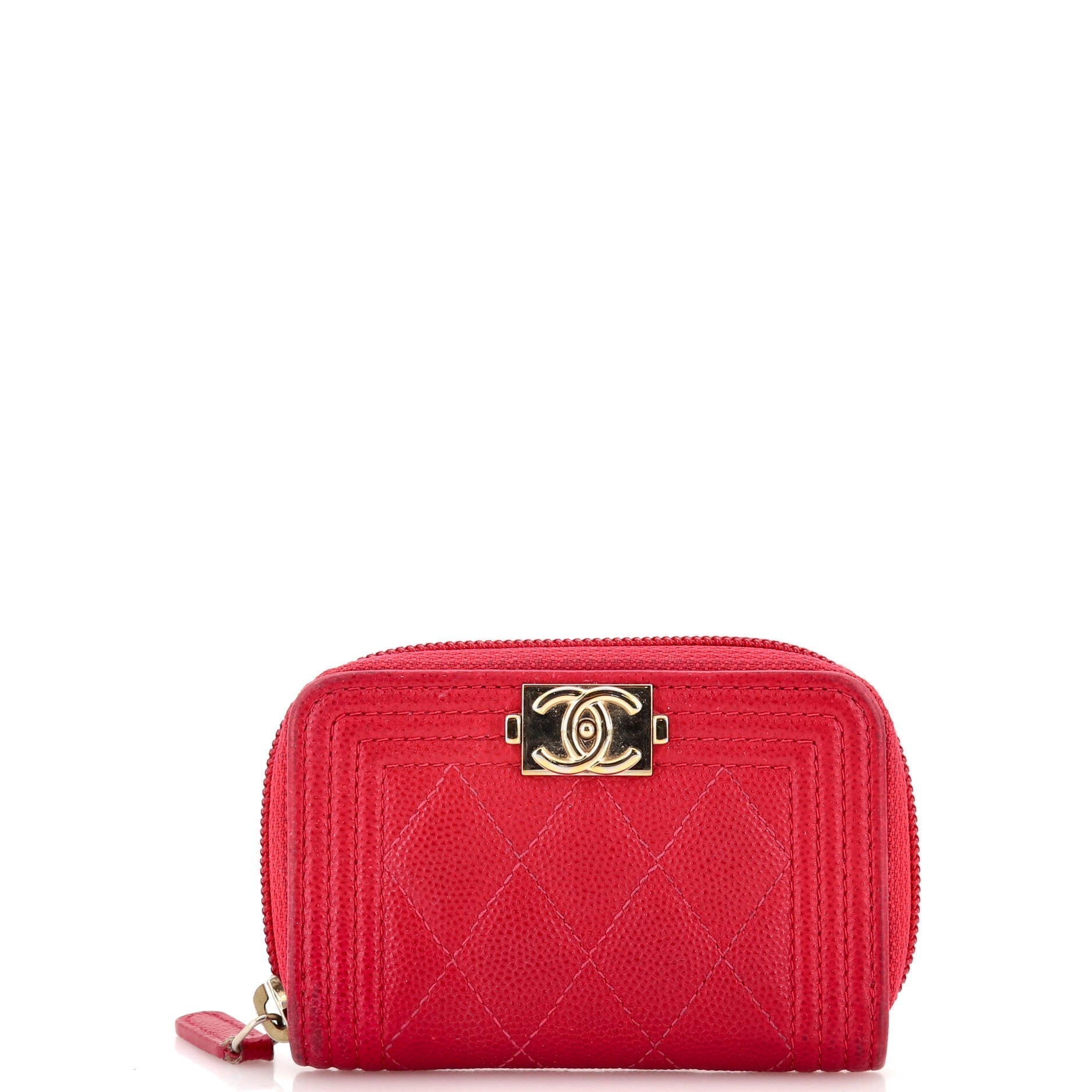 CHANEL Boy Zip Around Wallet Quilted Caviar Small