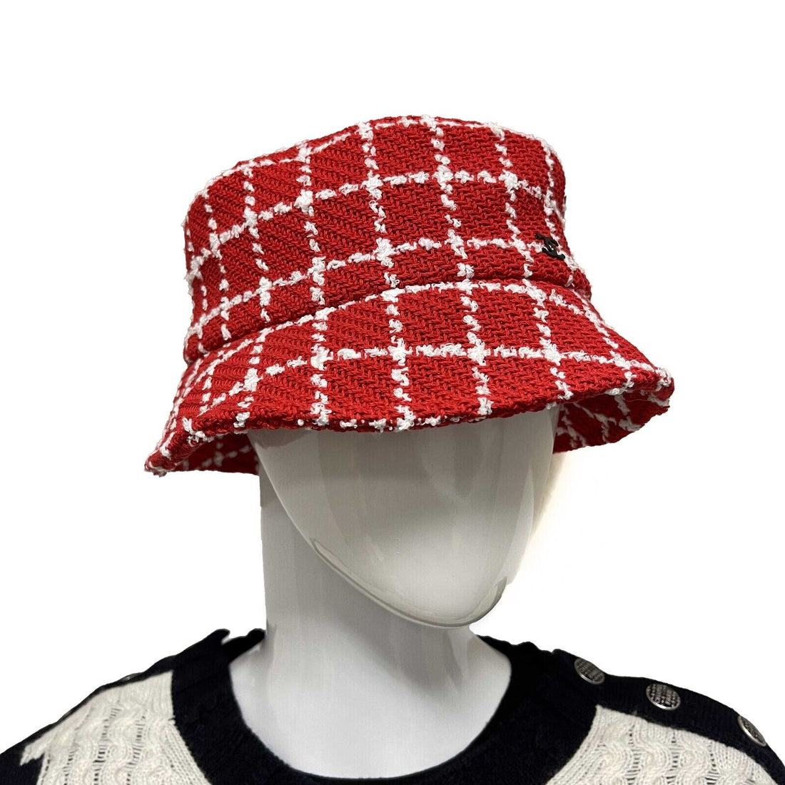 Top Quality Chanel NWT 23C RUNWAY Red White Fantasy Tweed Medium Bucket Hat Medium