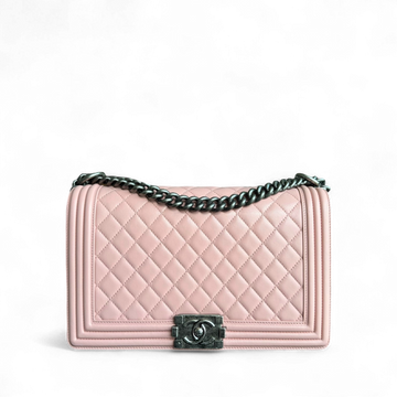 Chanel Boy Medium - 28CM Quilted Lambskin Pink Ruthenium Silver Hardware Series 20