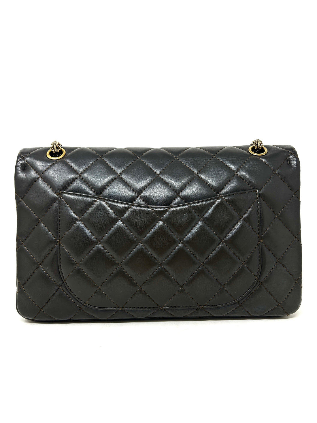 Chanel Reissue 2.55 Maxi Dark Khaki Quilted Leather Antique Gold Flap Shoulder Bag