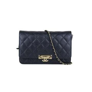 Good ( Rank AB)? CHANEL Matelasse Caviar Skin Chain WOC Black  Made in 2018Year ?H25063007