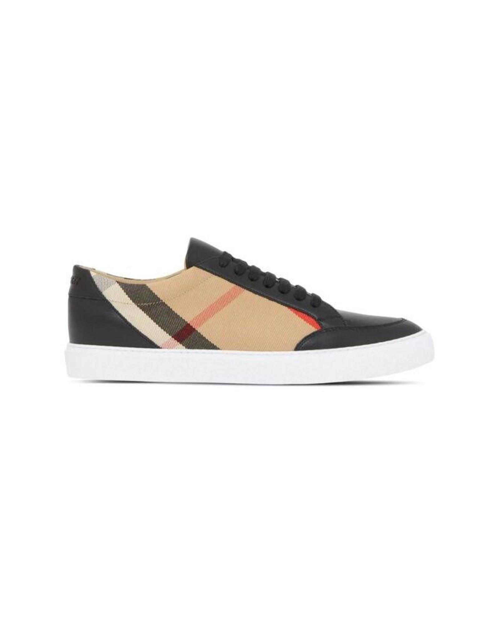 Burberry Arthur Check Panel Leather Sneakers Women Black