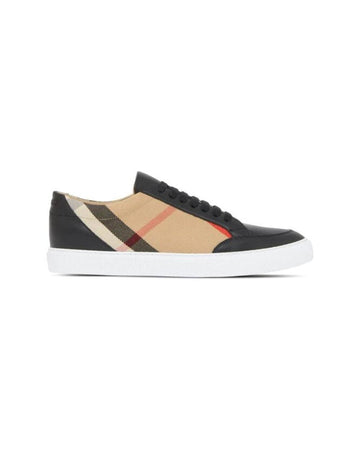 Burberry Arthur Check Panel Leather Sneakers Women Black
