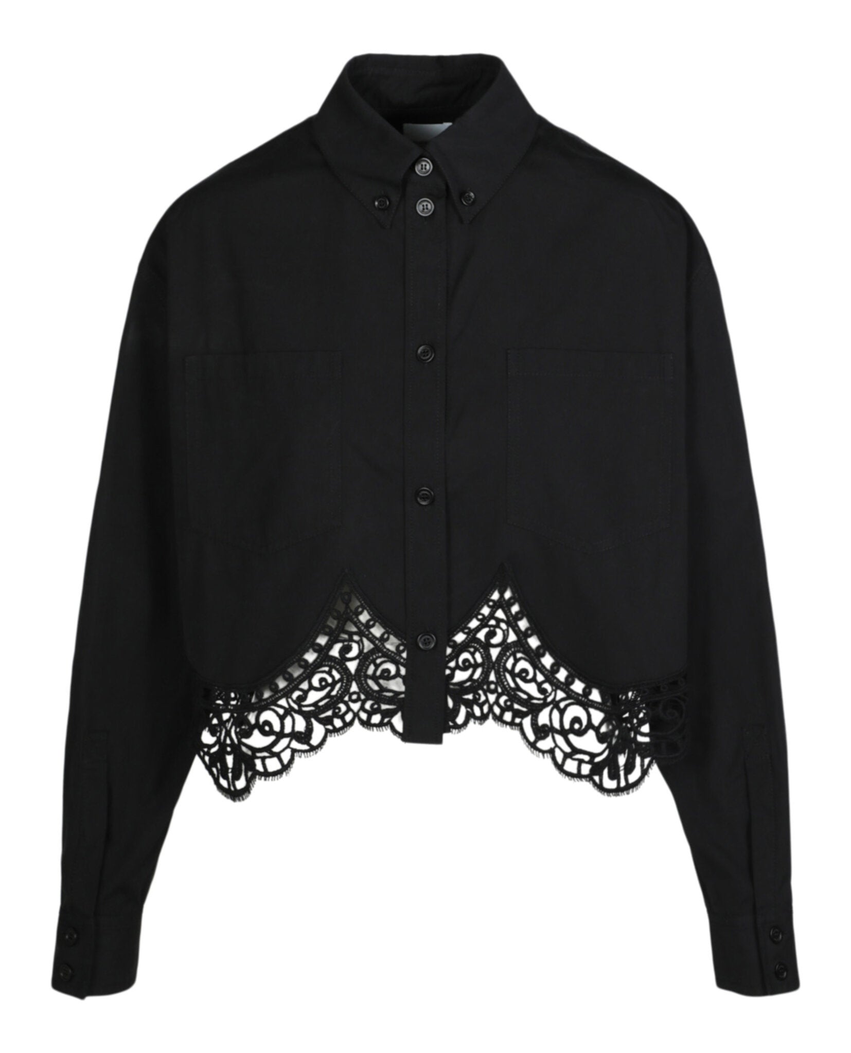 Burberry Womens Cropped Lace Hem Blouse