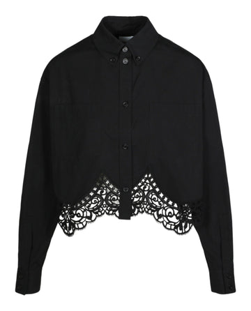 Burberry Womens Cropped Lace Hem Blouse
