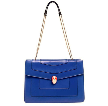 Bvlgari Serpenti Blue Leather Large Double Flap Snakehead Shoulder Bag