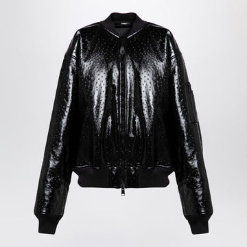 BALENCIAGA Ostrich-Effect Lambskin Leather Bomber Jacket - Women