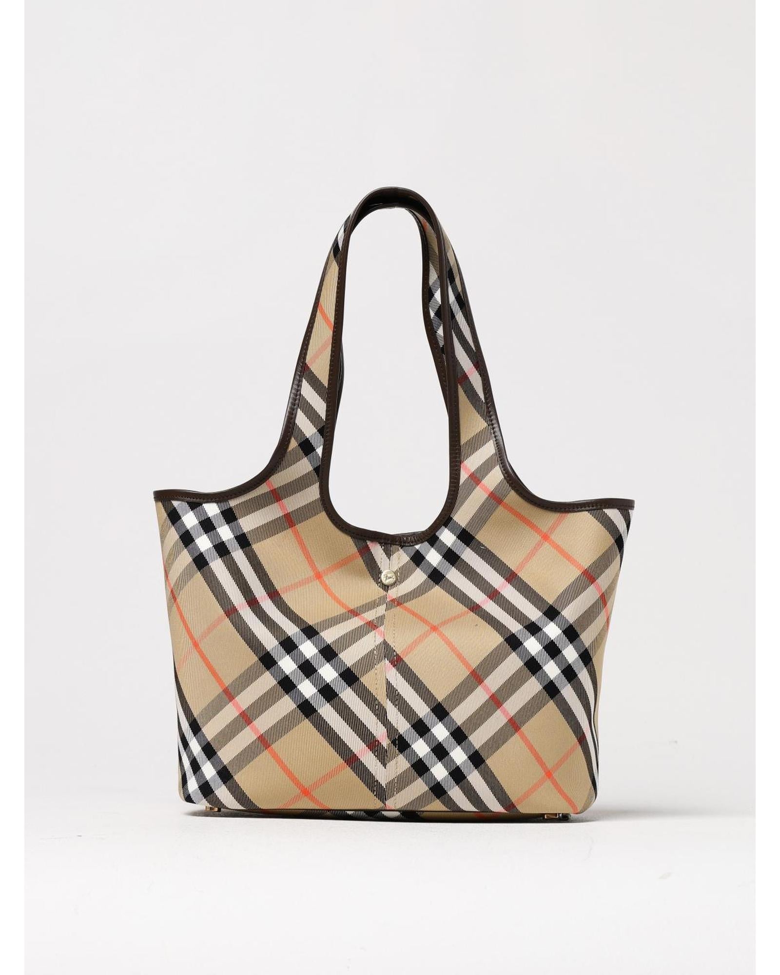 Burberry Check Print Tote Shoulder Bag Women Nude