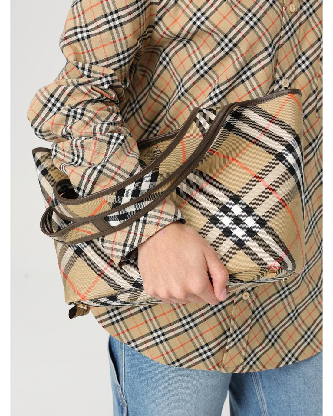 Burberry Check Print Tote Shoulder Bag Women Nude