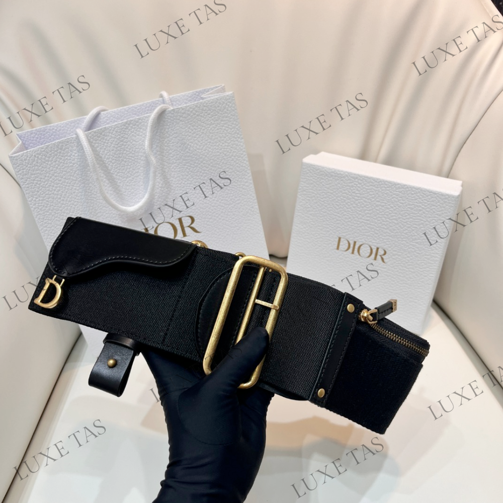 80mm Black Smooth Calfskin and Technical Fabric Saddle Belt Designer Belts for Women