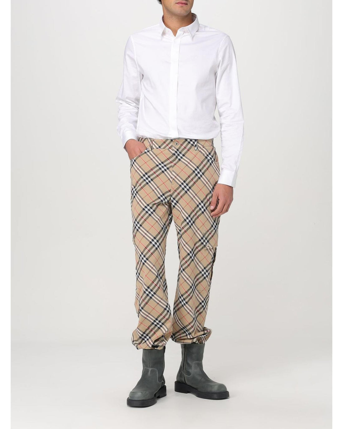 Burberry Cargo Pants Plaid Pattern Men Beige