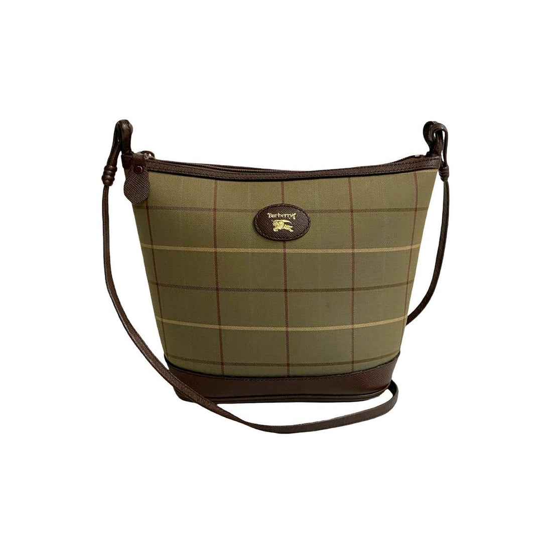 Burberrys Shadow Horse Logo Nova Check Leather Canvas Shoulder Bag