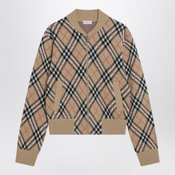 BURBERRY Check Wool Zip-Up Cardigan for Women