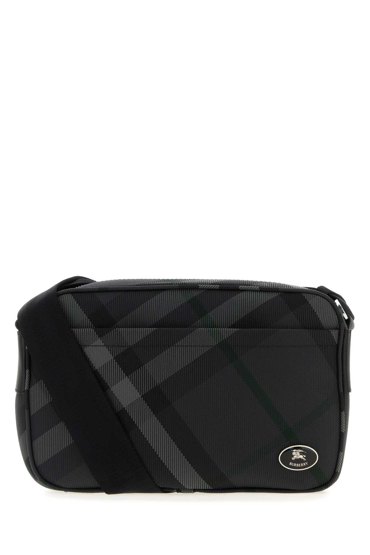 BURBERRY Embroidered Canvas Grid Slim Crossbody Handbag