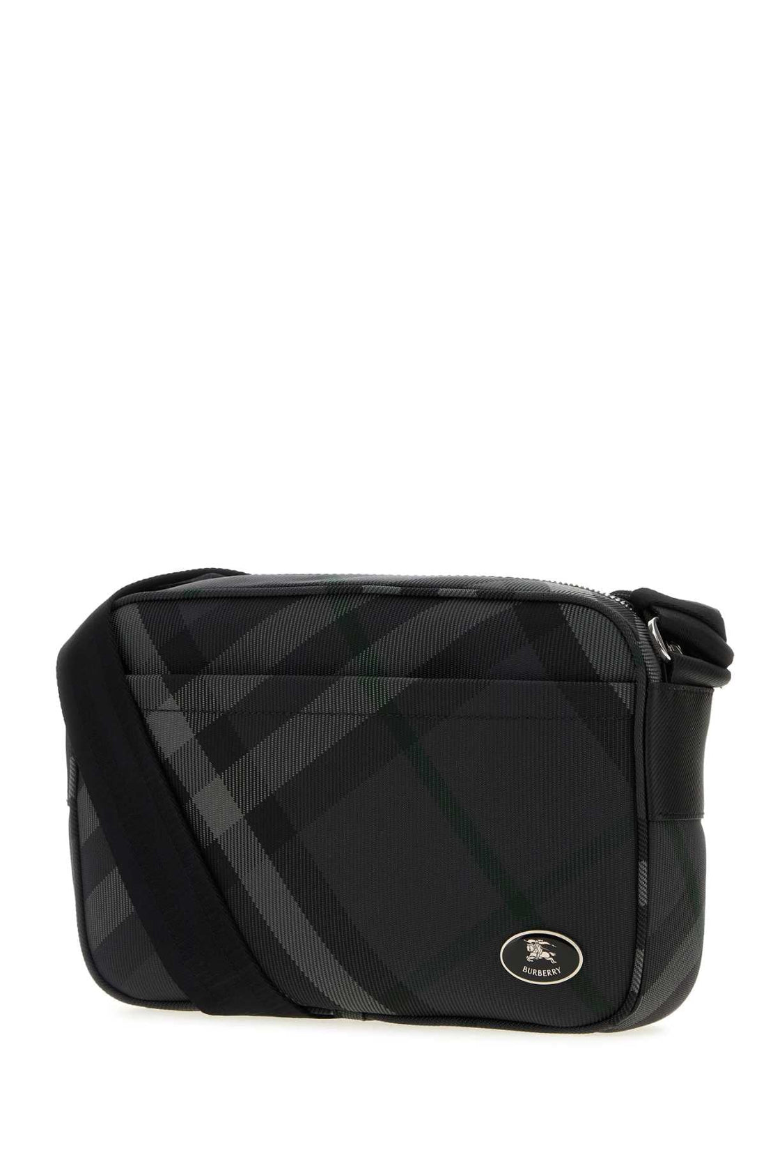 BURBERRY Embroidered Canvas Grid Slim Crossbody Handbag