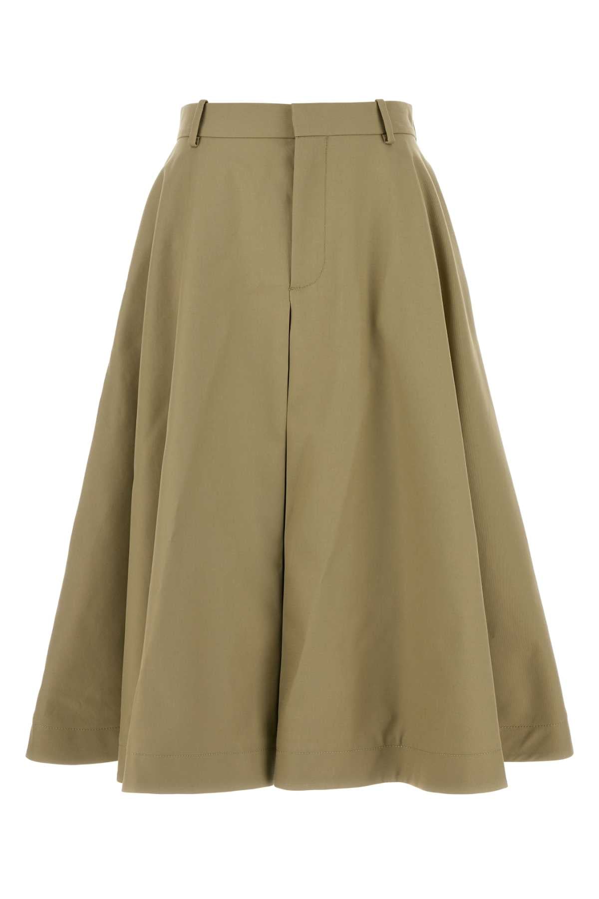 BOTTEGA VENETA Khaki Cotton Midi Skirt with Belt
