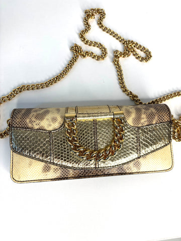 Dolce & Gabbana Serpente Snakeskin Gold Chain Crossbody Shoulder Bag - Preloved
