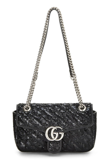 Gucci, Black Sequin GG Marmont Shoulder Bag Small, Black