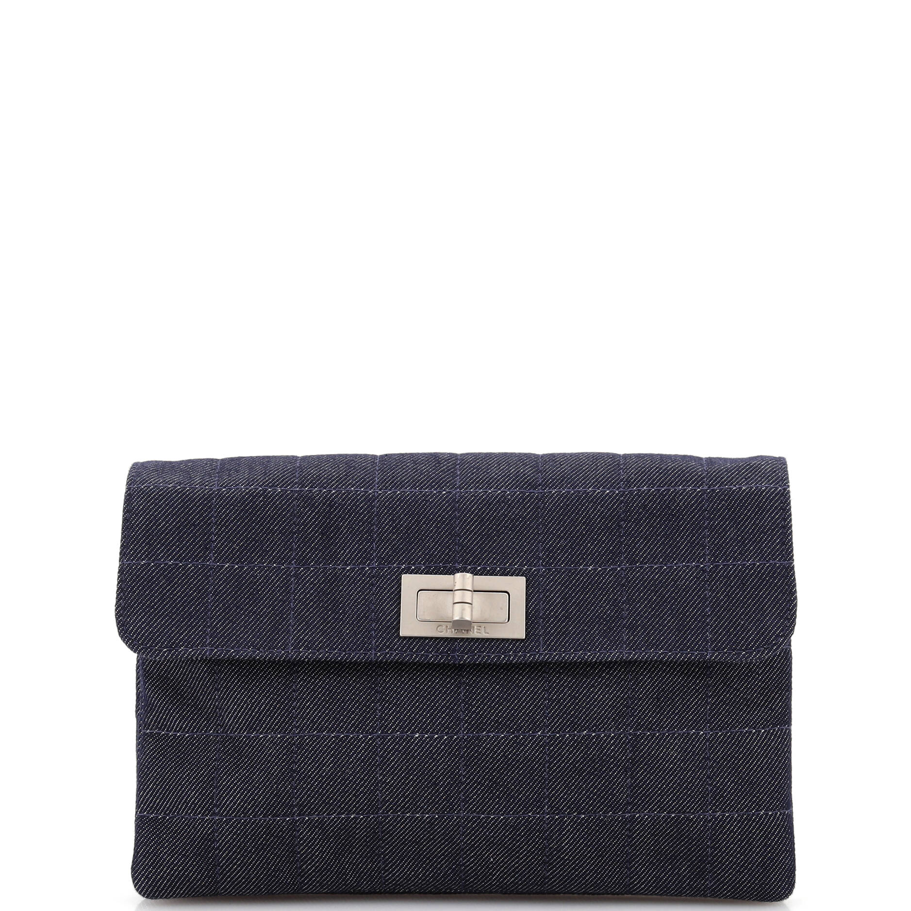 CHANEL Mademoiselle Chocolate Bar Clutch Quilted Denim Small