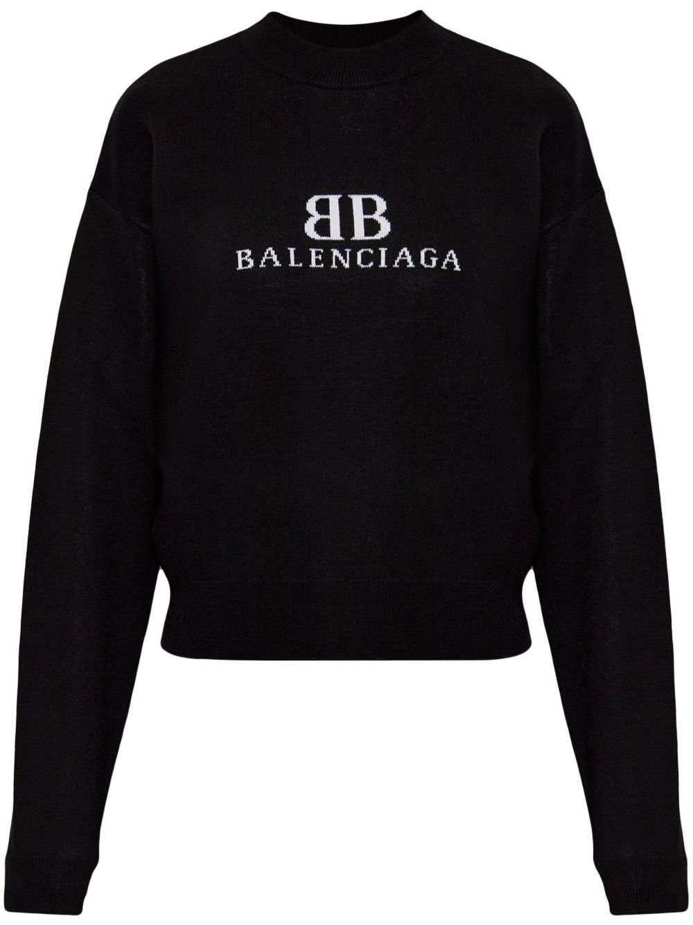 BALENCIAGA Women's Long Sleeve Drop Shoulder Knit Crew Neck Sweater