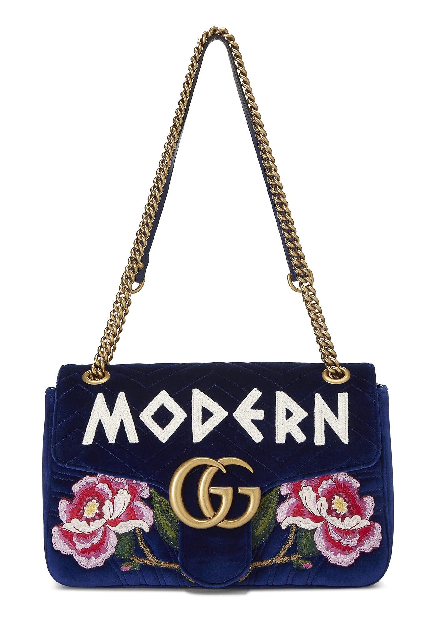Gucci, Blue Velvet GG Marmont Modern Shoulder Bag, Blue