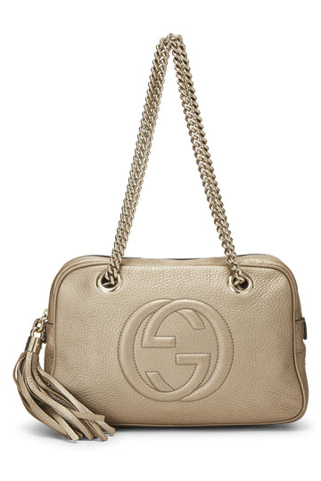 Gucci, Metallic Gold Grained Leather Soho Chain Shoulder Bag, Gold