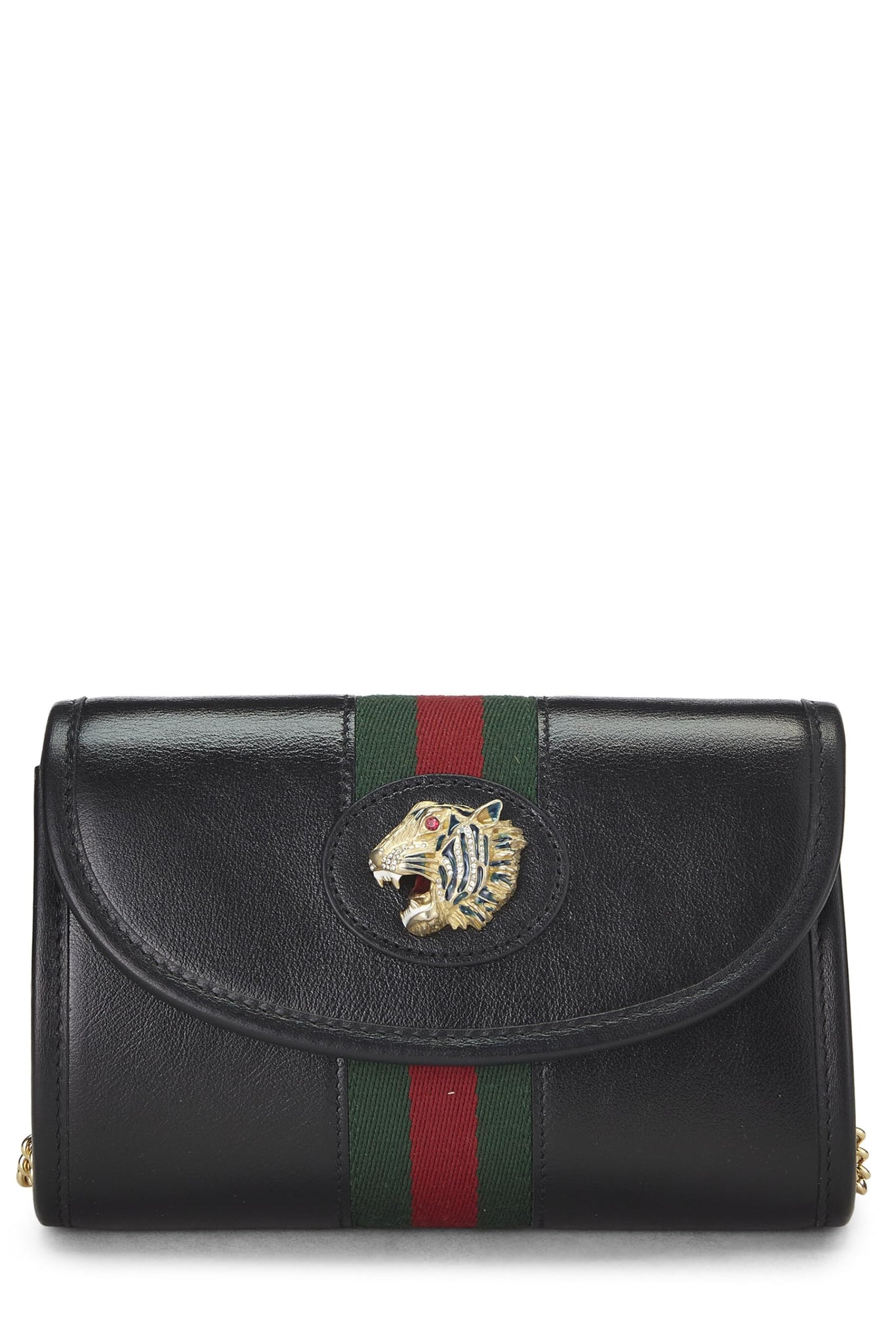 Gucci, Black Leather Web Rajah Shoulder Bag Mini, Black