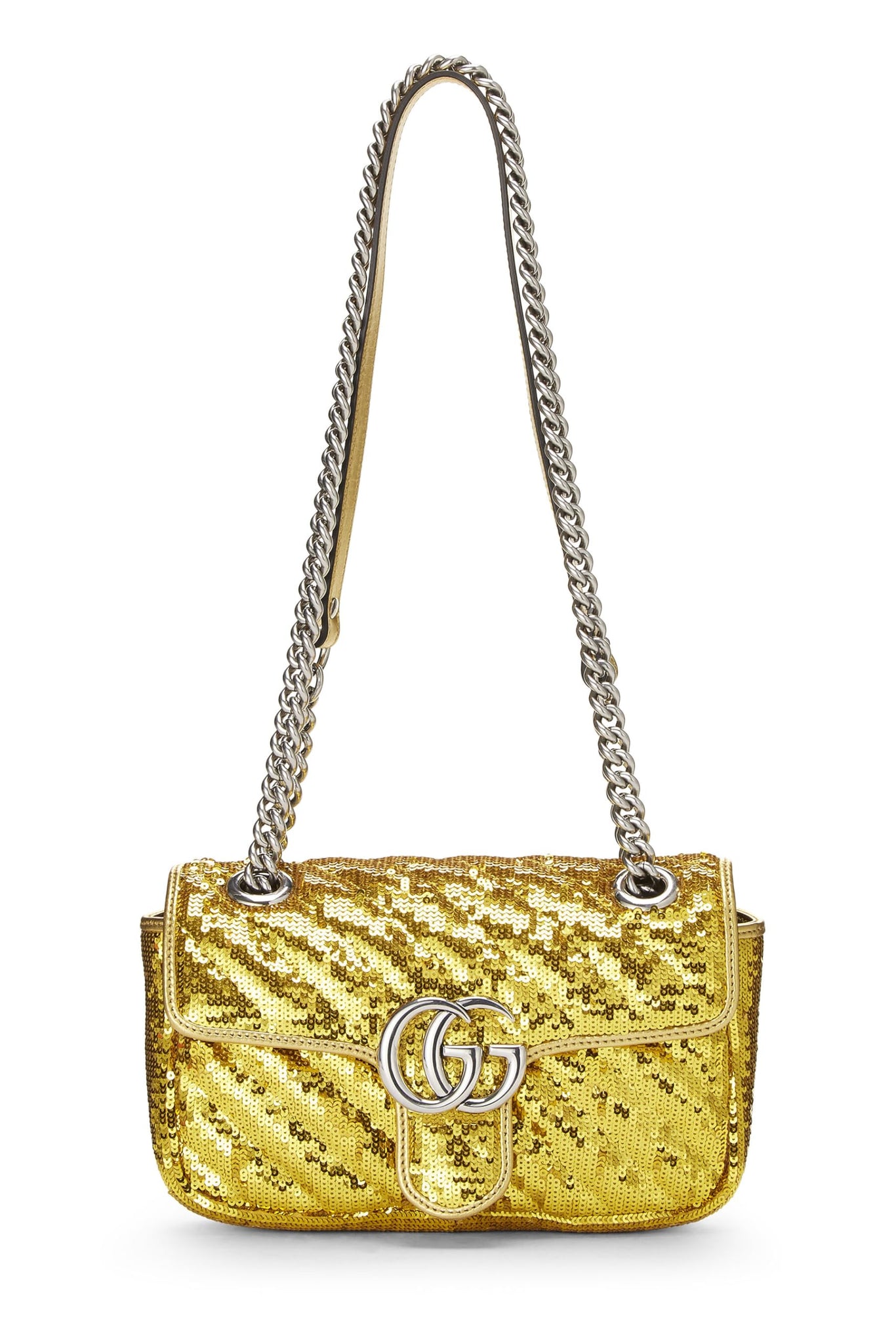 Gucci, Gold Sequin GG Marmont Shoulder Bag, Yellow