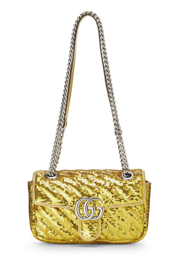 Gucci, Gold Sequin GG Marmont Shoulder Bag, Yellow