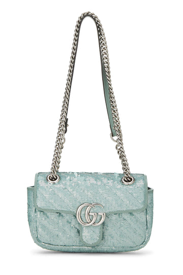 Gucci, Blue Sequin GG Marmont Shoulder Bag Mini, Blue